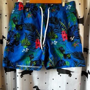 Blue and Green Tropical Board Shorts with Relaxed Fit